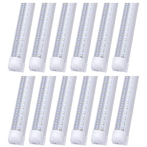 LED Shop Light, 8FT 72W 8640LM 6000K, Cool White, V Shape, Clear Cover, Hight Output, Linkable Shop Lights, T8 LED Tube Lightsfor Garage 8 Foot Plug and Play Pack of 12
