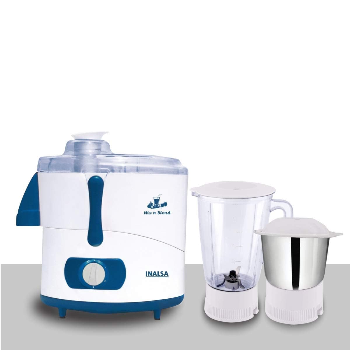 INALSA Juicer Mixer Grinder Mix N Blend -550W, Anti-Skid Feet, (White/Blue)
