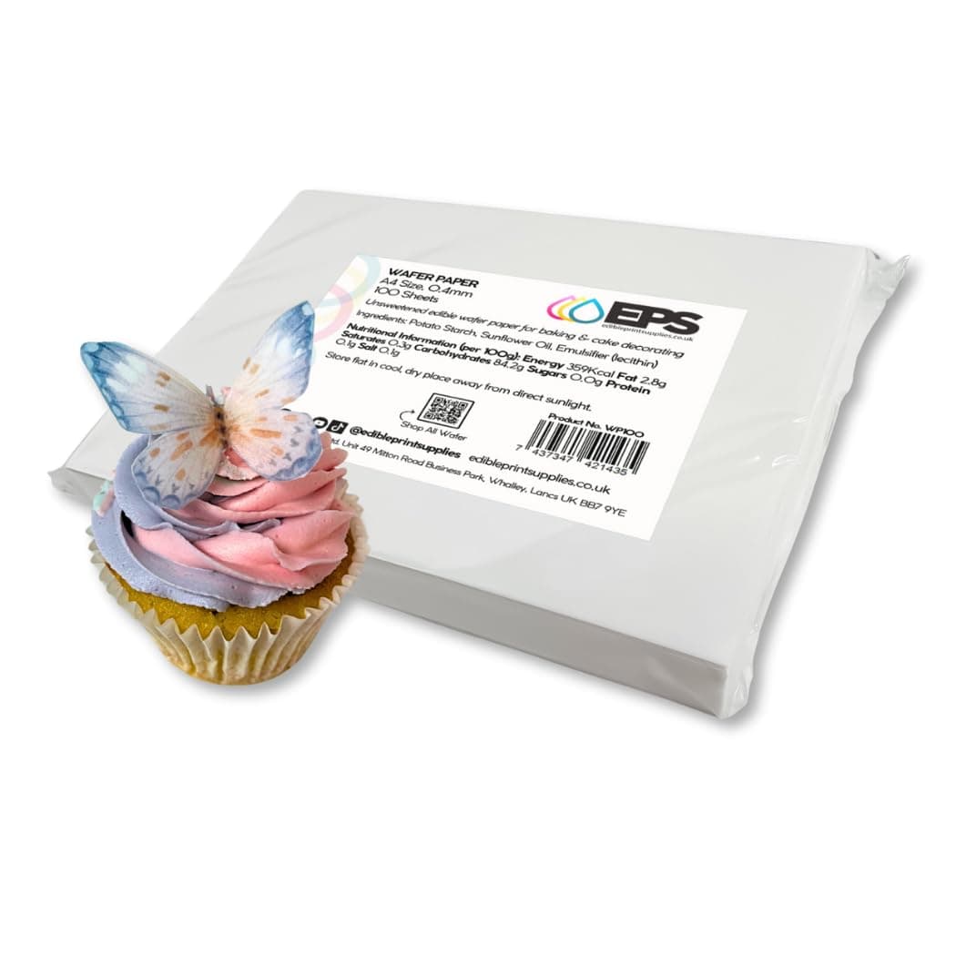 Edible Print Supplies EPS A4 Wafer Paper - 100 Sheets (0.35mm Thickness) Quality Wafer Paper - for Printing, Cake Decorating and Burn Away Cakes