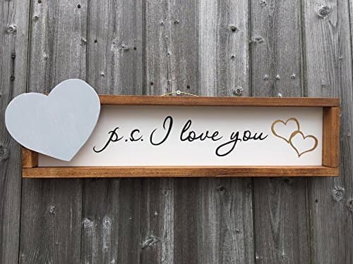 PS I Love You / Handpainted / Hand Painted / Box Frame / Sign / Wall Art / Wooden Wall Artwork / Shabby Chic Style / Vintage Styling / Love Heart Detail / Valentine Gift / Wedding Gift / Happy Anniversary Gift / I Love You Gift / Home Gift