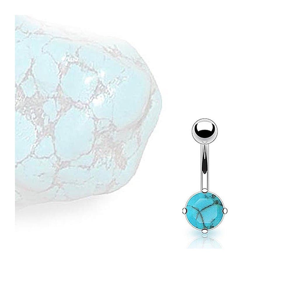 Gemstone Simulated Turquoise Navel Belly Button Ring 316L Surgical Steel Barbell Bar Piercing