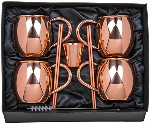 Old Moscow Mule Copper Mugs - 16oz Solid Copper Smooth Cups - Gift Set Bundle of 4