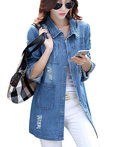 TanmingWomen's Casual Lapel Slim Long Sleeve Denim Outercoat Jacket Windbreaker