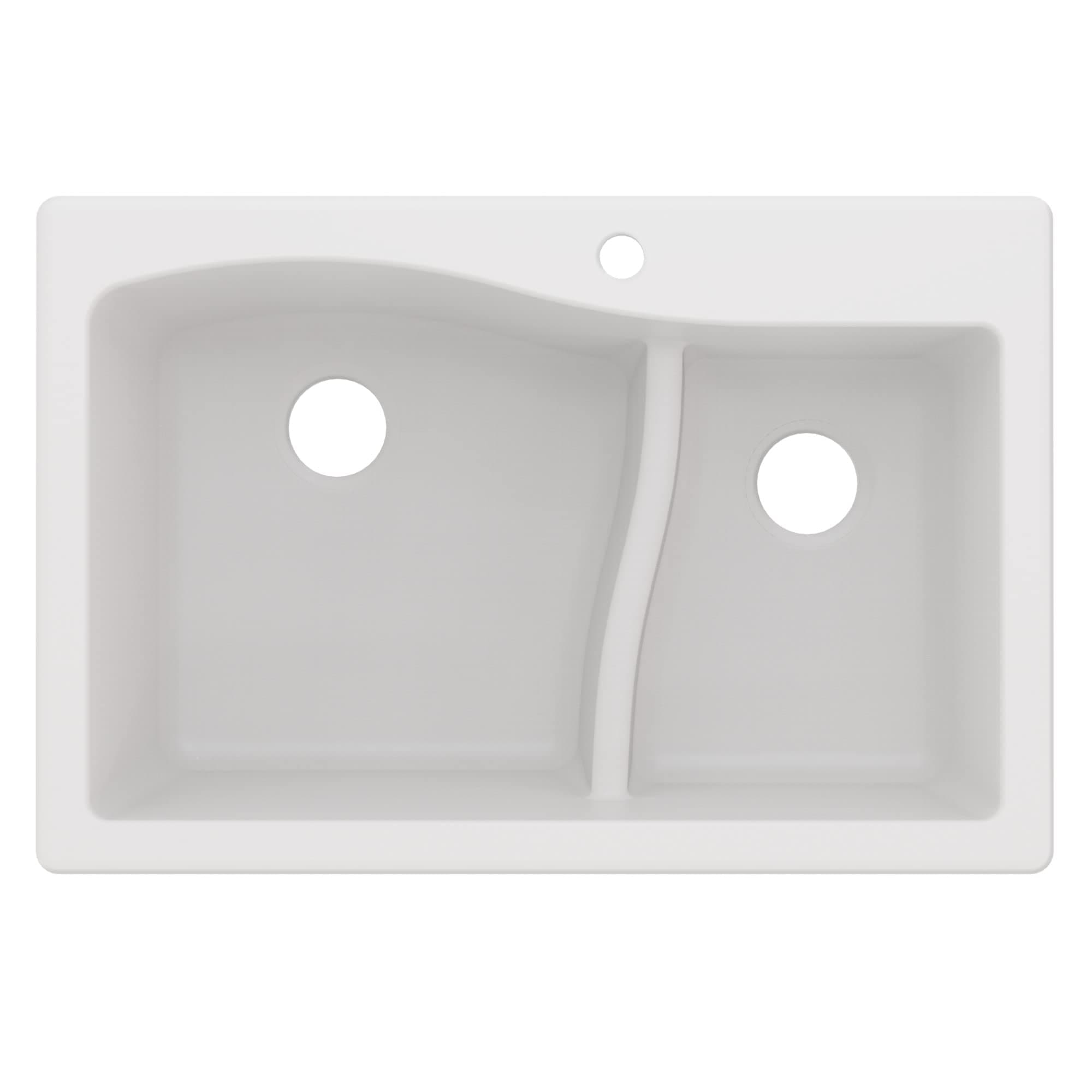 KGD-442WHITE Quarza 33” Drop in and Undermount Kitchen Sink, 60/40 Double Bowl Granite White Kitchen Sink