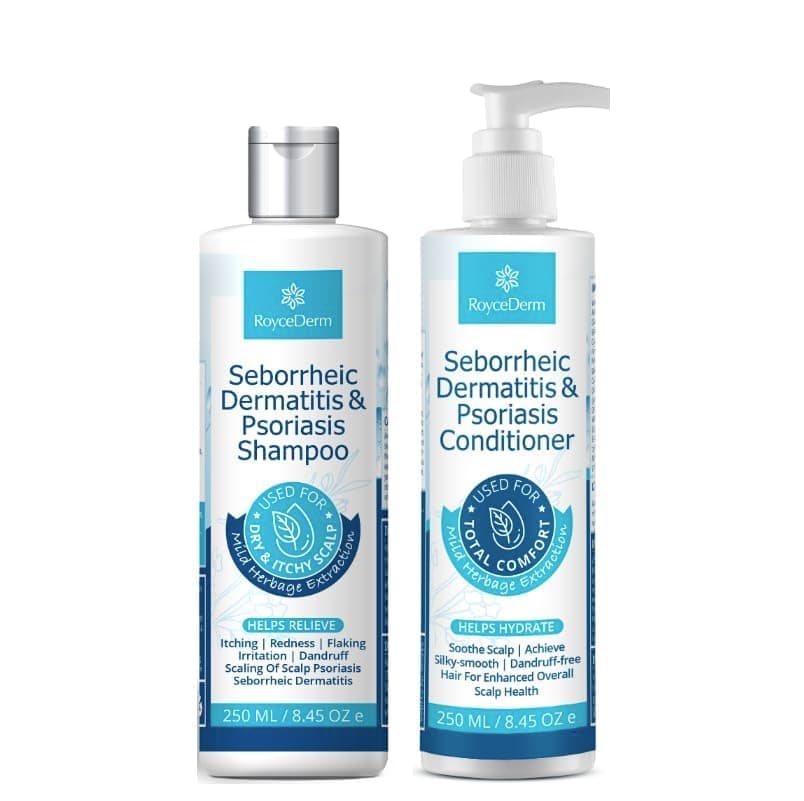 Roycederm Seborrheic Dermatitis & Psoriasis Shampoo and Conditioner Set - Effective Scalp Treatment for Folliculitis, Psoriasis, Dandruff, Dry Itchy Scalp - Soothing, Moisturizing Herbal Formula