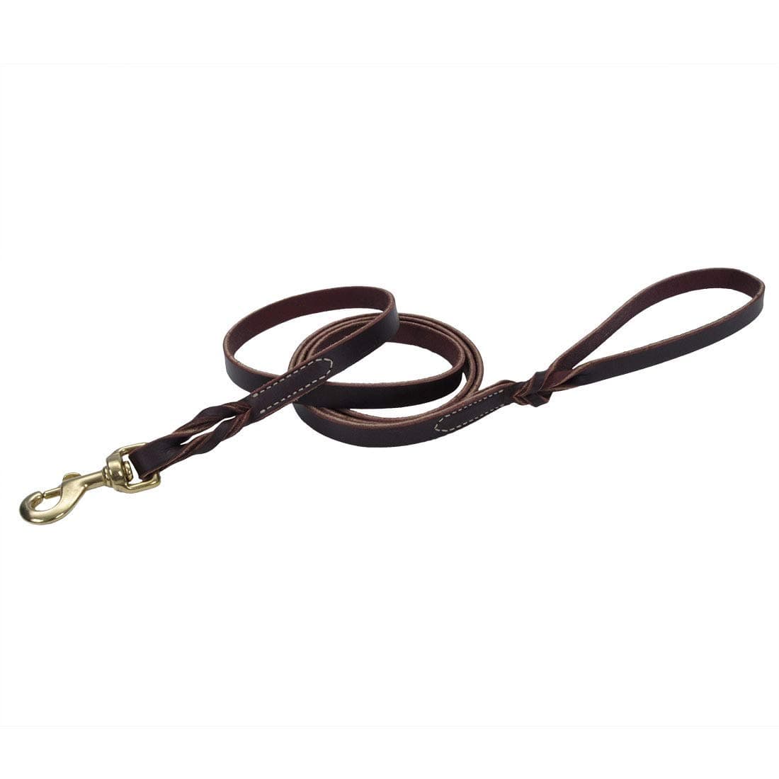 Coastal - Circle T Latigo Leather Twist Dog Leash with Plated Brass Hardware - Brown and Gold - 5/8β x 6β