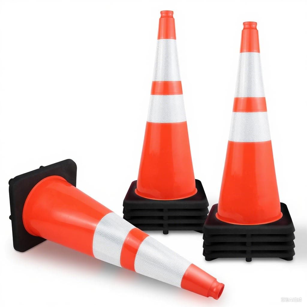 (9 Pack) CJ Safety Large 28 inch Orange PVC Traffic Safety Cones with Black Base & 6" + 4" Reflective Collars for Driving Parking Caution, Drivers Training, construction - 5 Lbs (9 Traffic Cones)