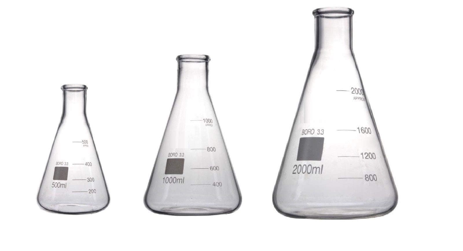 Rocwing - Borosilicate 3.3 Glass Graduated Conical Erlenmeyer Flask for Laboratory (500ml+1000m+2000ml)