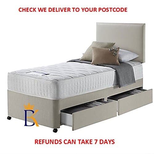 CustomBeds Limited Single Divan Bed with Mattress Headboard & 2 Drawer Full Set (3FT 2 DRAWER, Grey)