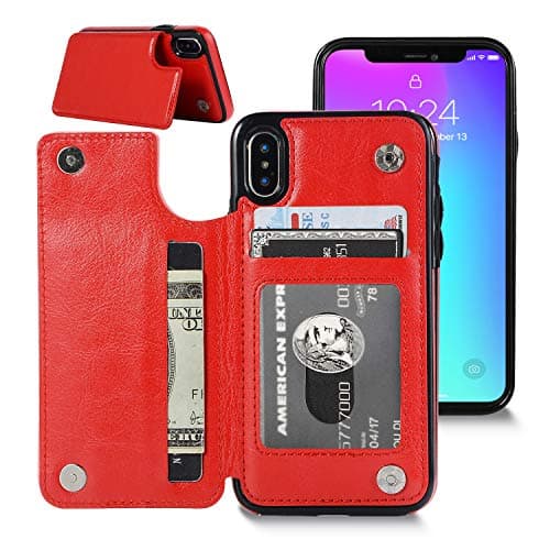 iPhone Xs Max Wallet Case, iPhone Xs Max Case with Credit Card Holder, Shuyo Premium Leather Kickstand Durable Shockproof Protective Cover for iPhone Xs Max (6.5 Inch) - Red