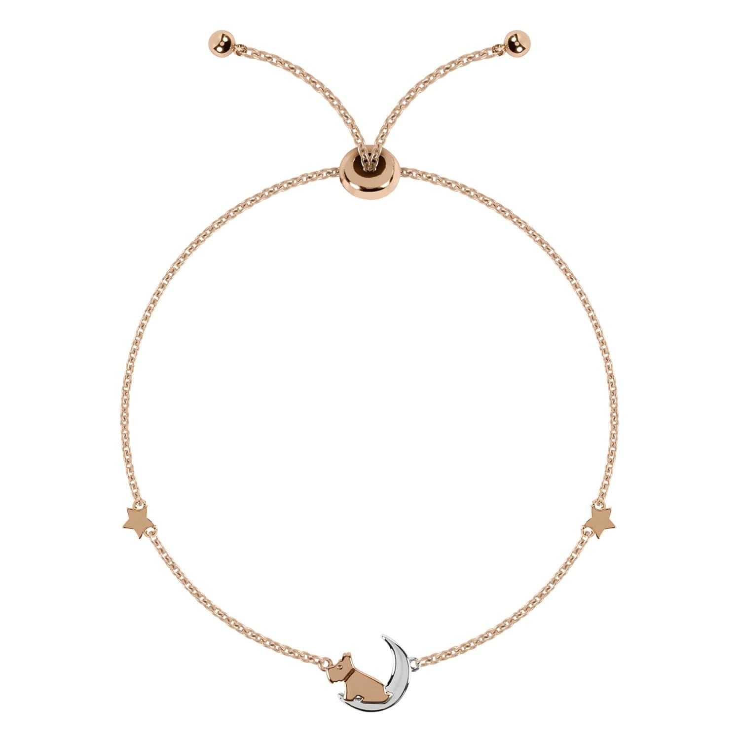Ladies 18ct Rose Gold Plated Sterling Silver Dog On 'moon & stars' Bracelet RYJ3129S