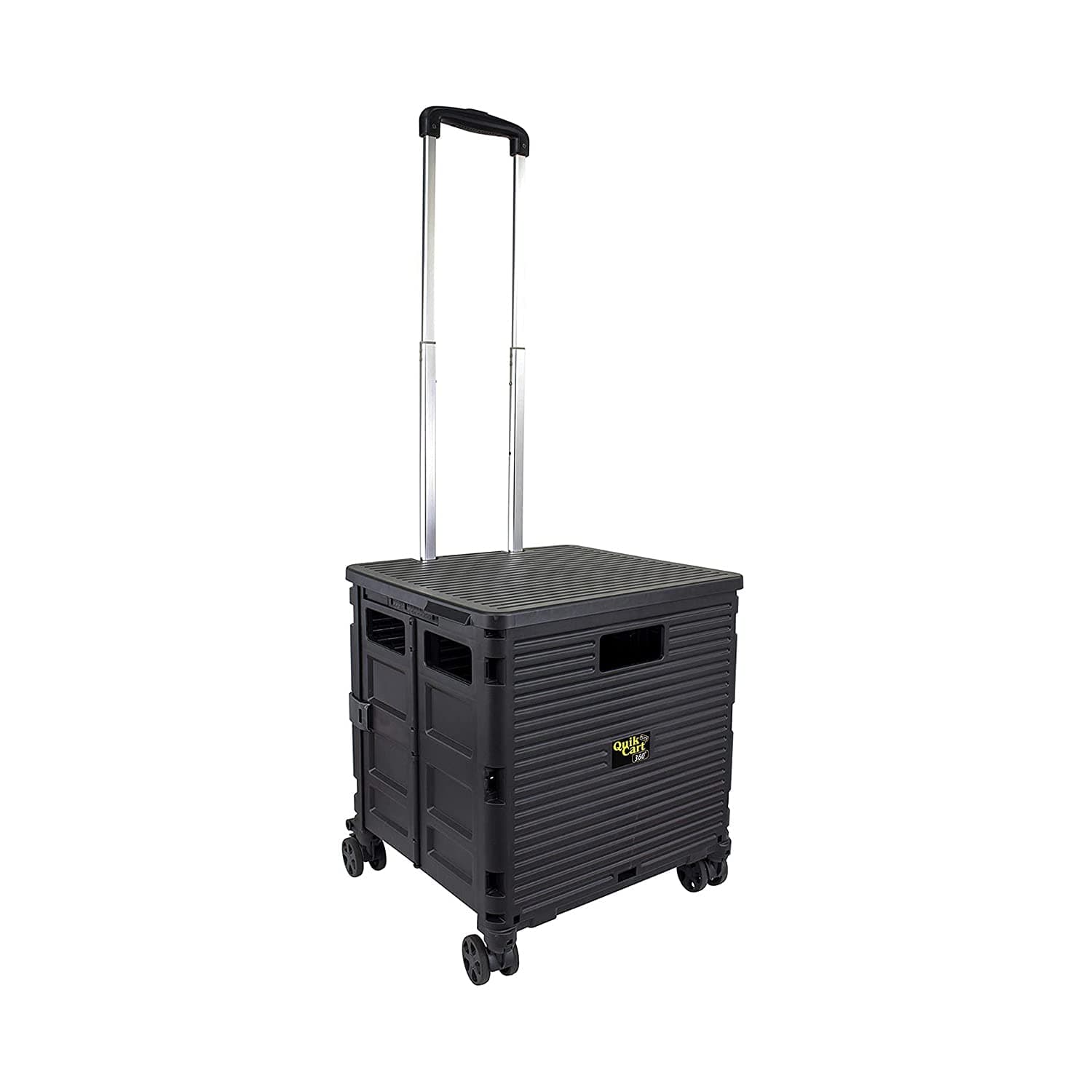 dbest products Quik Cart Elite 360 Four Wheeled Rolling Crate Teacher Utility with seat Heavy Duty Collapsible Basket with Handle, Black