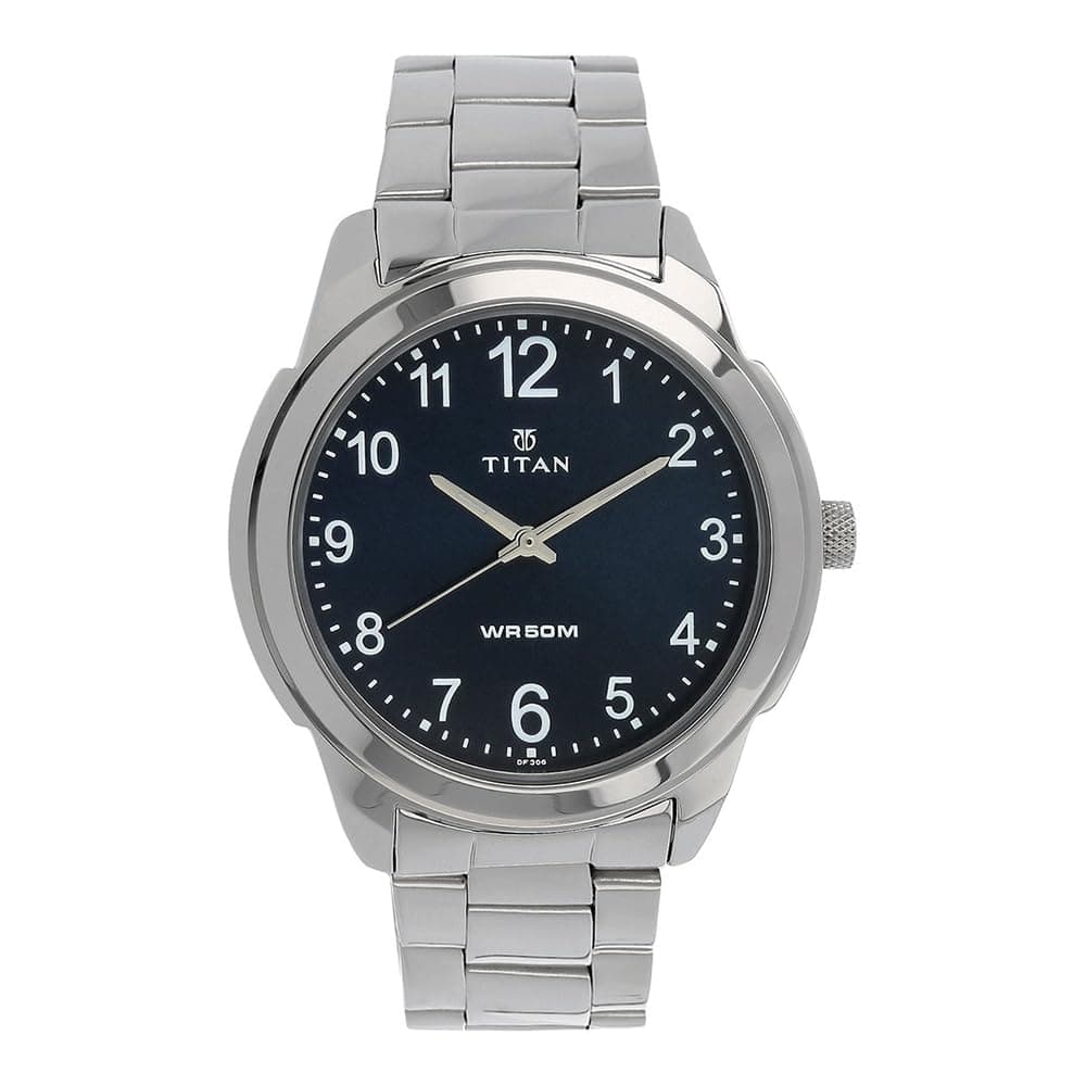 Neo Blue Dial, Silver Metal Strap Analog Round Watch for Men's
