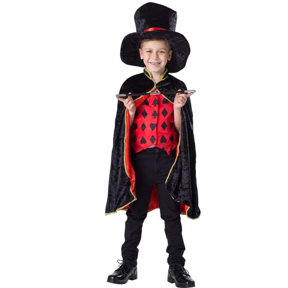 Magician Costume for Kids - Magician Cape, Hat and Wand Set - Magic Dress Up Costume for Boys and Girls