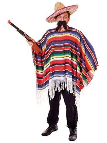 Aura Fancy Dress Multicoloured Mexican Style Wild West Poncho with 2 Maracas