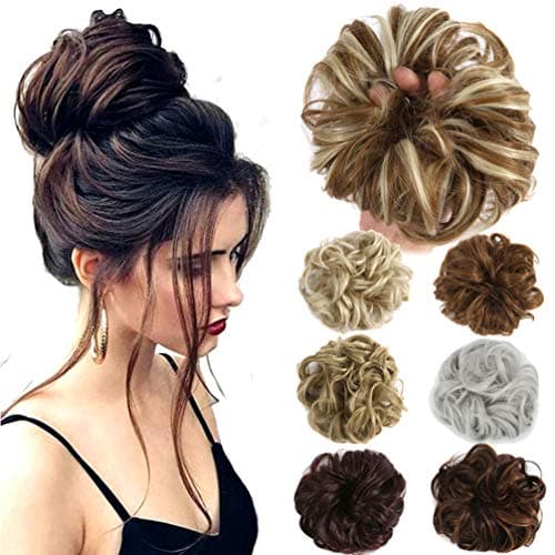 LelintaHair Bun Extensions Wavy Curly Messy Donut Chignons Hair Piece Wig Hairpiece Black Brown