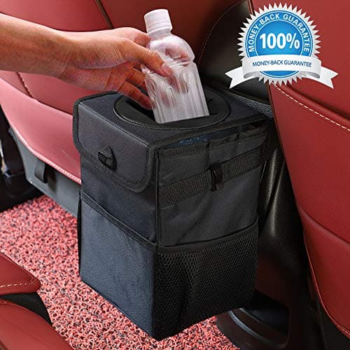 Winzwon Car Trash Can Garbage Can For Car Waterproof with 3 Side Pockets and 2 Trash Bag Clips Car Accessories Interior Collapsible Car Organizer 1.5 Gallons Trash Container for Car