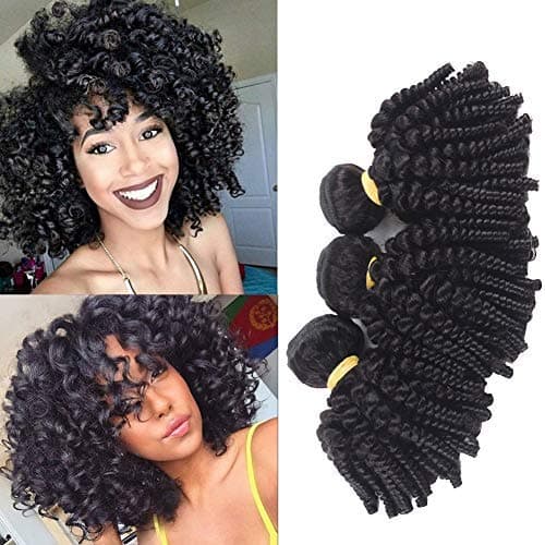 Funmi Human Hair Weave Bundles Fumi Hair Bouncy Curl Cheap Brazilian Funmi Hair 3 Bundles Spiral Curly Human Hair Weave Short Hair Extensions(AF12 14 16 inch)