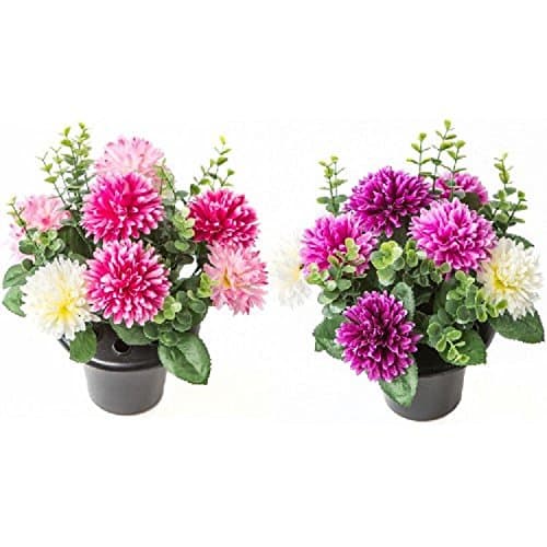 FLORIST SUPPLIES Artificial Grave Crem Pot Memorial Flower Arrangement Chrysanthemum 2 Colours (Dark pink)