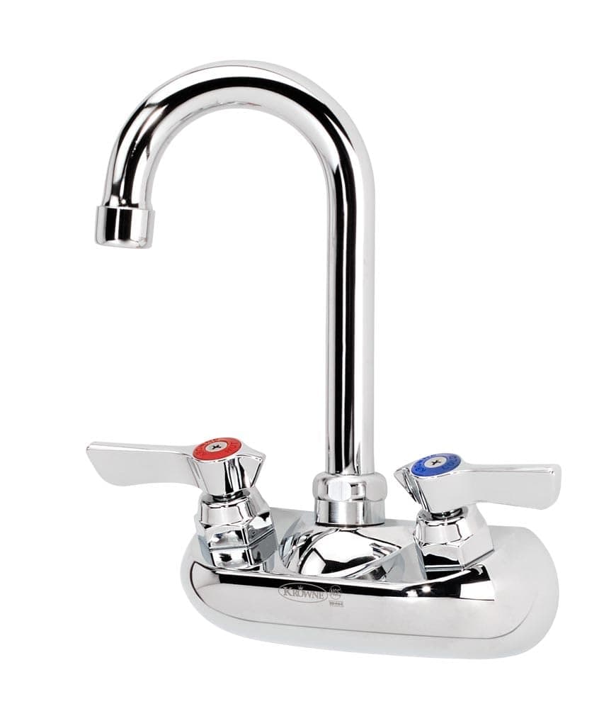 Krowne 10-400L Silver Series 4" Center Wall Mount Faucet, 3-1/2" Gooseneck Spout