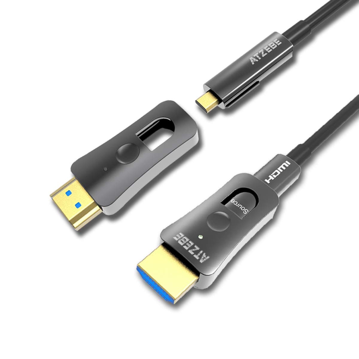 Fiber HDMI Cable 30ft, Fiber Optic HDMI Cable Supports 4K@60Hz, 4:4:4, 18Gbps, HDR, Dolby Vision, HDCP2.2, ARC, 3D, 4K Optical HDMI Cable with Dual Micro HDMI and Standard HDMI Connectors