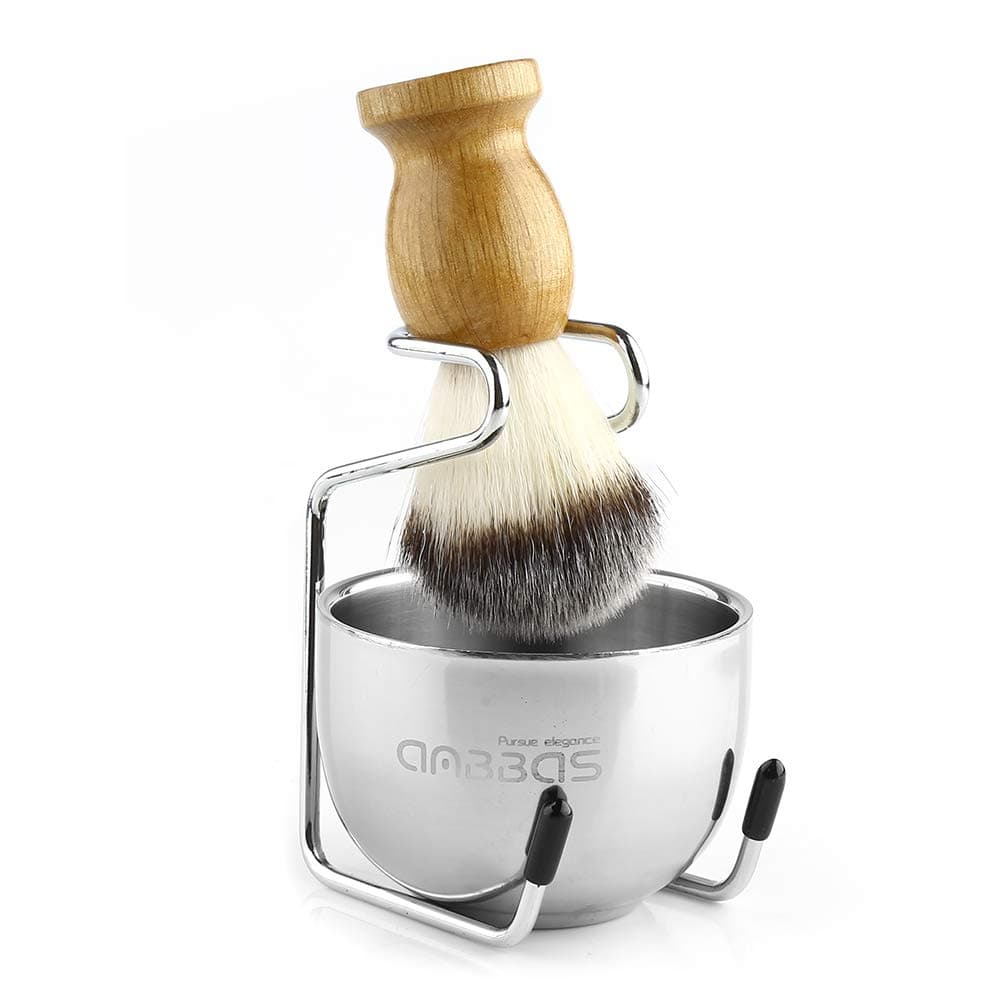 Shaving Set with Shaving Brush Set, Shaving Bowl and Shaving Stand Made of Stainless Steel, Men's Gift Set