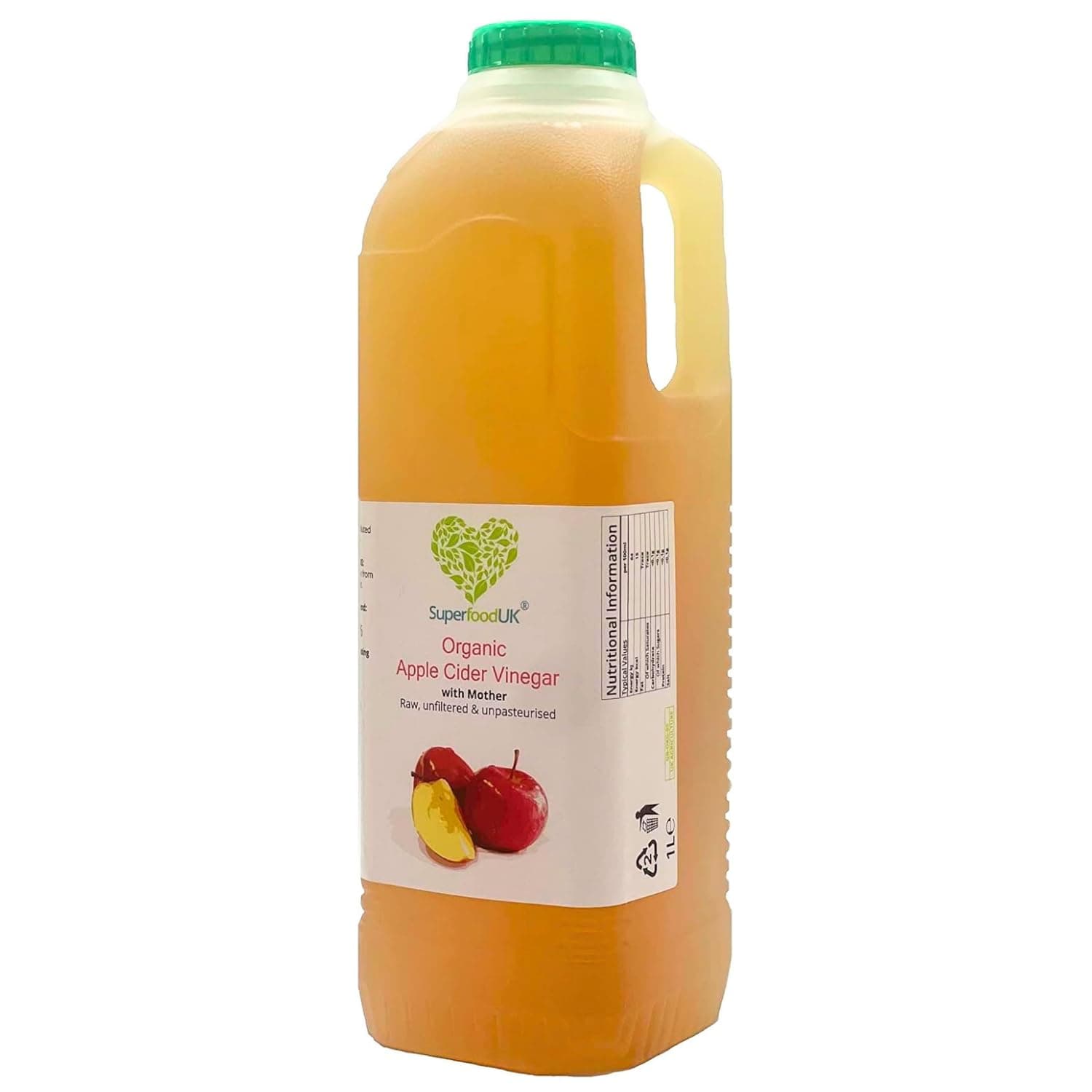 SuperfoodUK | Organic Apple Cider Vinegar with Mother 1L | Raw, Unfiltered & Unpasteurized | Natural Health Tonic, Vegan & Vegetarian Friendly | Supports Digestion, Immunity & Skin Health |(Pack of 1)