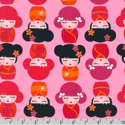 Hello Tokyo pink kokeshi doll fabric Three Yards (2.7m) ALL-14000-287 Sweet