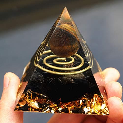 INT Orgonite Pyramid Tiger Eye Crystal Sphere&Obsidian Quartz Orgone Accumulator Energy Chakra Reiki Meditation Tool