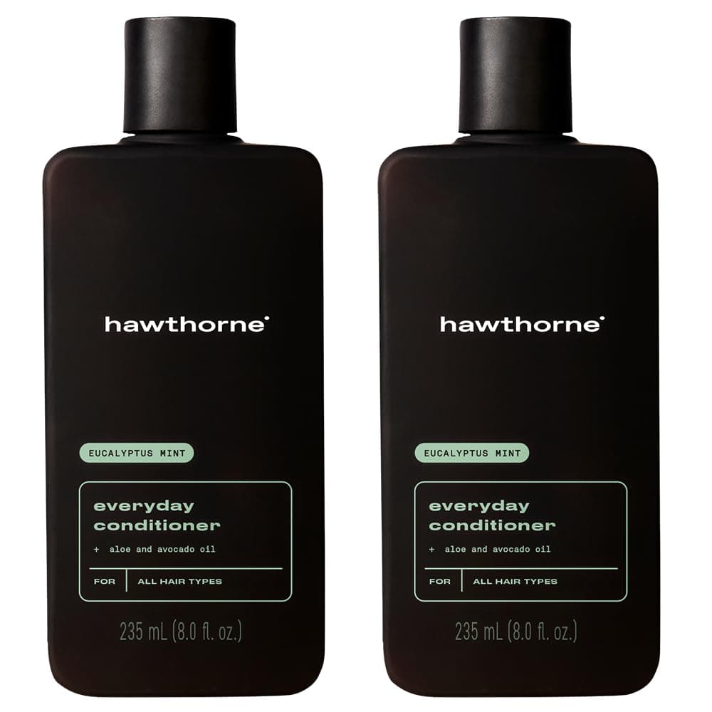 Hawthorne Men's Everyday Conditioner Set. For Stronger, Smoother, Healthier Hair with Plant-Derived Glycerin. Mint and Eucalyptus Scent. Sulfate Free, Silicone Free, Paraben Free. 8 fl. oz each.