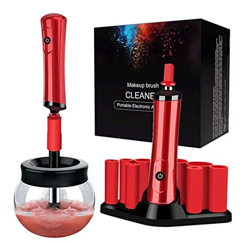 Makeup Brush Cleaner & Dryer, EMISK Automatic Makeup Brushes Clean Spinner Machine with 8 Size Rubber Collars & Bowl & Holder, Portable Electric Brush Cleaner Tools Kit 2 in 1 Function