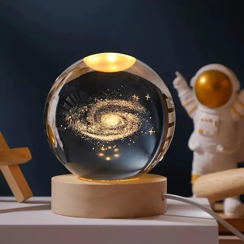 One94Store 3D Galaxy Crystal Ball Night Lamp,Creative Engraved Crystal Ball Night Light, USB Table LED Wooden Crystal Ball for Home Office Decoration Birthday Gift Adults (Galaxy)(Warm White)