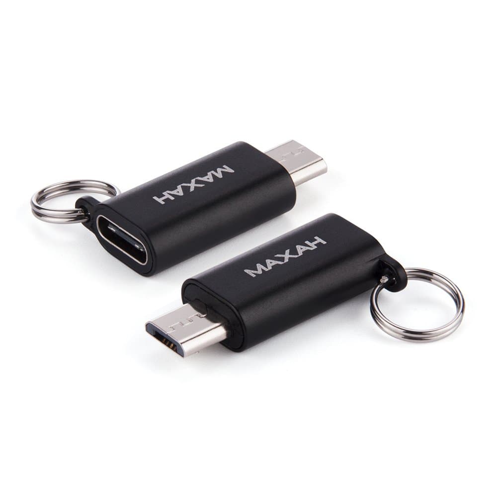 MAXAH Set of 2 USB Type C to Micro USB Adapter Black