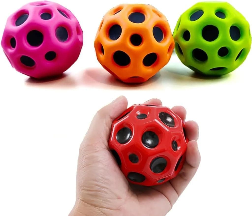Rubber Moon Ball - Bouncy Anti-Stress Ball, Soft Rubber, Improves Hand-Eye Coordination - Multicolor (Pack of 1)