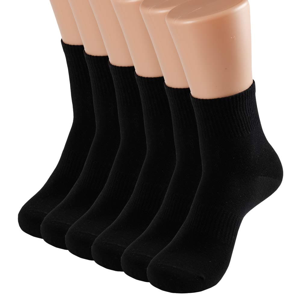 MnixyMen and Women Crew Socks 3-Pairs Combed Cotton Athletic Sports Casual Classic Black Socks UK Shoe Size(Girl:4-7,Boy:6-9)
