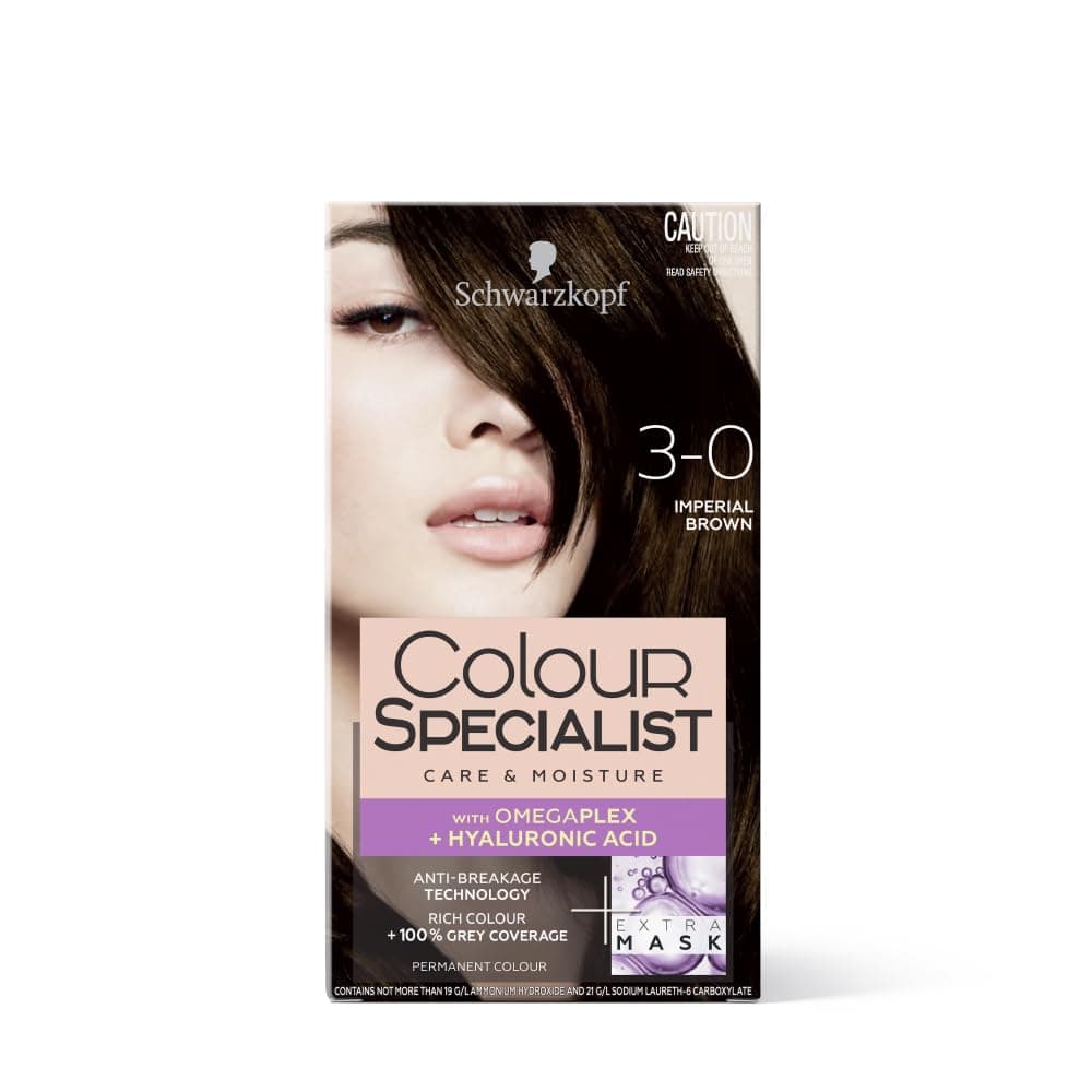Colour Specialist At Home Permanent Hair Colour With Omegaplex Anti-Breakage Technology And Hyaluronic Acid With 2 After Colour Repair Masks For Softer Hair, 3.0 Imperial Brown 165ml
