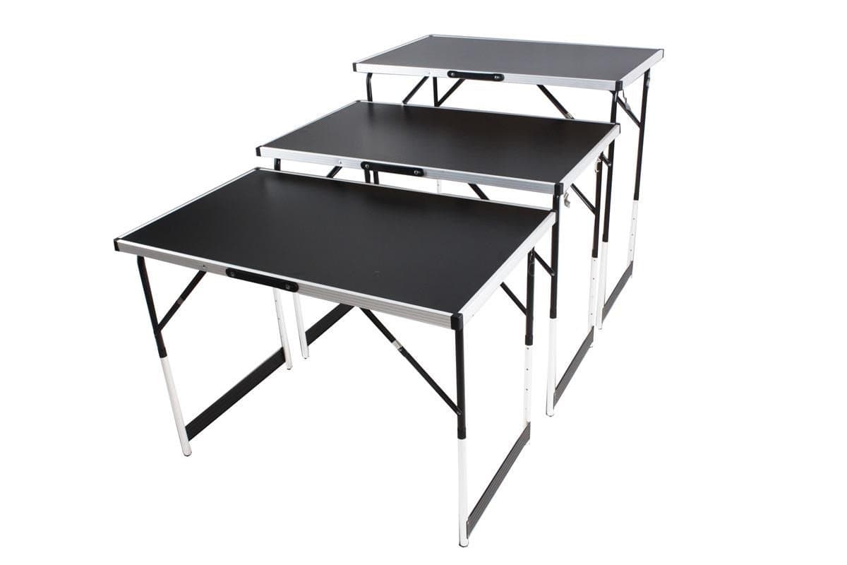 EazyGoods 1 Metre Set of 3 Lightweight Height Adjustable Folding Tables, MDF Top/Aluminium Frame, Black, 100 x 60 x 94 cm