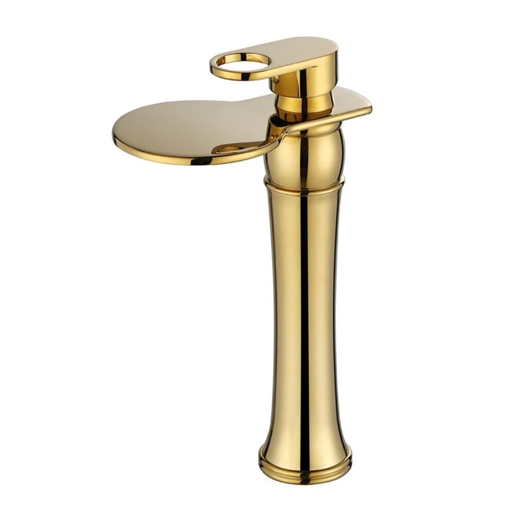 PLYY Basin Vessel Countertop Mixer Taps Single Handle Single Hole Tall Bathroom Waterfall Faucet Polished Golden