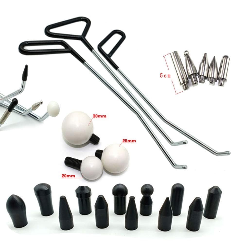 Paintless Dent Repair Tools 6 Pieces of Dent Removal Rods with Awl Head Paintless Dent Removal Kit Car Auto Body Dent Removal of Hail Dents and Door Ding (3pcs Rod 20 pcs Pen)