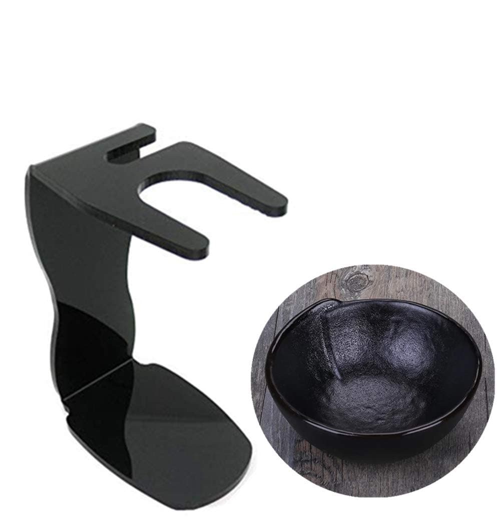 Pyramid Bowl Ceramic Foam Lather Shaving Bowl Heavy Thicken Soap Dish & Black Acrylic Holder Stand For Safety Razor and Shaving Brush Kit w/Bag Beautiful Gift 4.3”