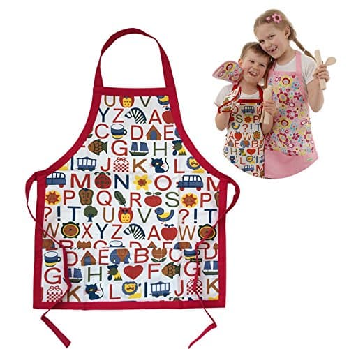 Twinklebelle Cotton Kids Aprons for Cooking, Crafting, Imaginary Play, Fit 3-10 Years(Alphabet)