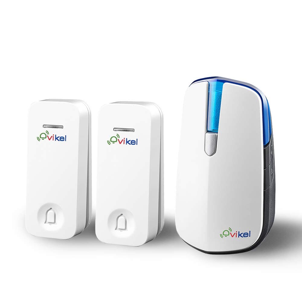 Vikel Wireless DoorBell IP44 Waterpoof Doorbell Chime Operating at 500 Feet with 32 Melodies, 4 Volume Levels & LED Flash 2 push buttons ＆ 1 receiver