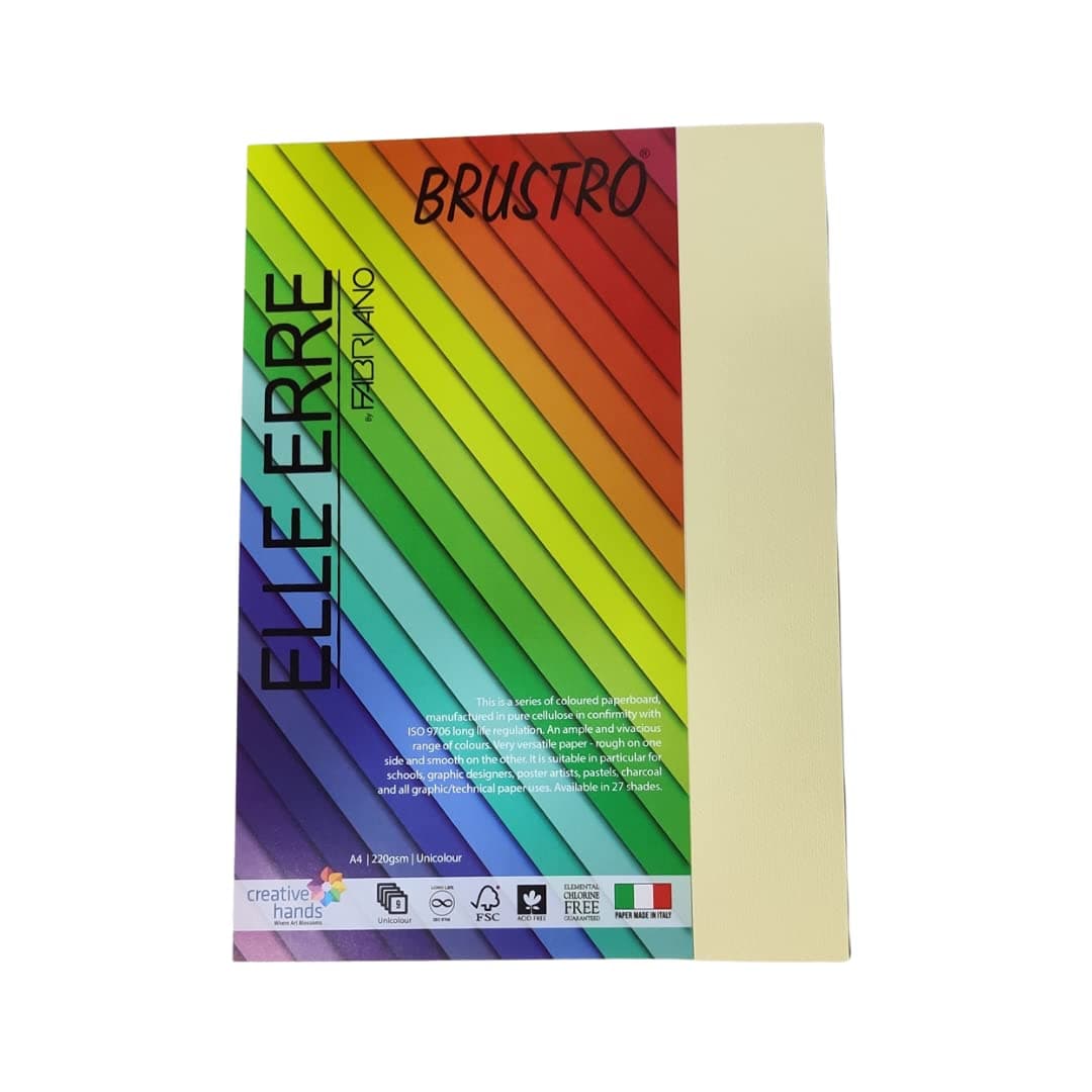 BRUSTROBRUSTRO Elle Erre Coloured Paper A4 Size 220 GSM Onice Colour, Pack of 9 Sheets. with Textured Surface on one Side and Smooth on Other.