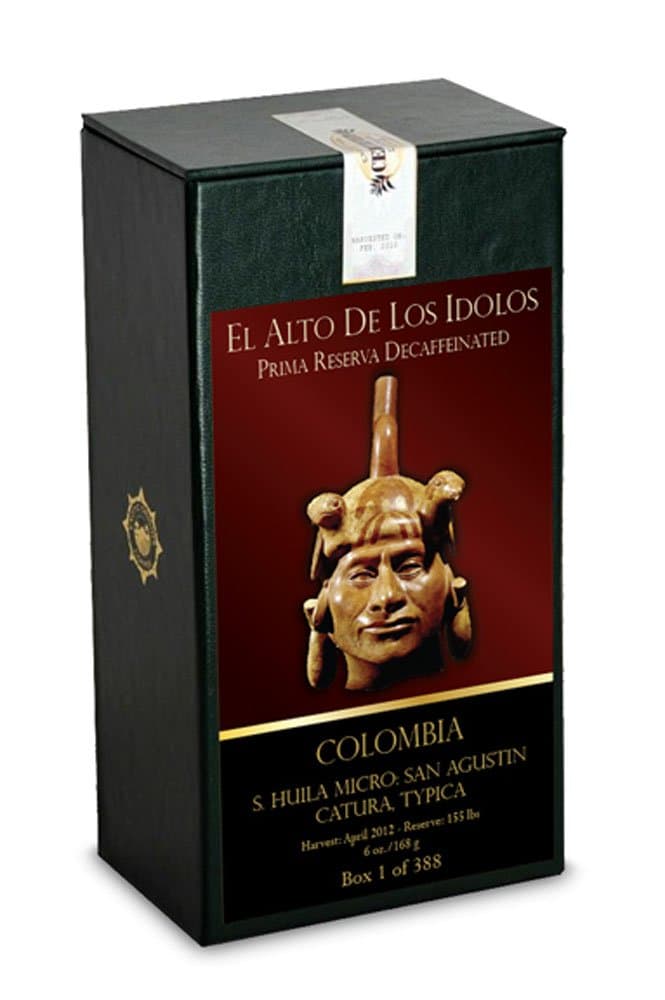 SOLD OUT! Exotic Origins Coffee: 6 Boxes of 91 Point – El Alto De Los Idolos – Decaf – Blend of Two Varietals: Caturra and Typica – Limited Reserve of 155 Pounds – San Agustin Micro Climate in Huila, Colombia – Save 20% on Six Sequentially Numbered Boxes of 388 – Whole Bean – 6 Oz.