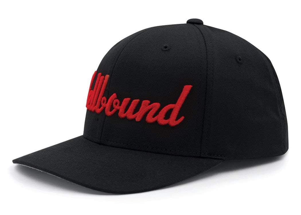 Hellbound 6-Panel Men's Cap – Baseball Hat w/Curved Bill, Front & Back Red Embroidery Design, True Fit Streetwear Style