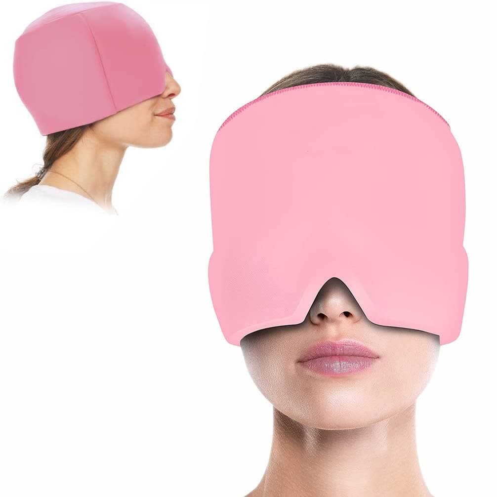 Form Fitting Migraine Relief Ice Head Wrap | Headache and Migraine Hat | Hot and Cold Therapy for Puffy Eyes, Tension, Sinus and Stress Relief(Pink)