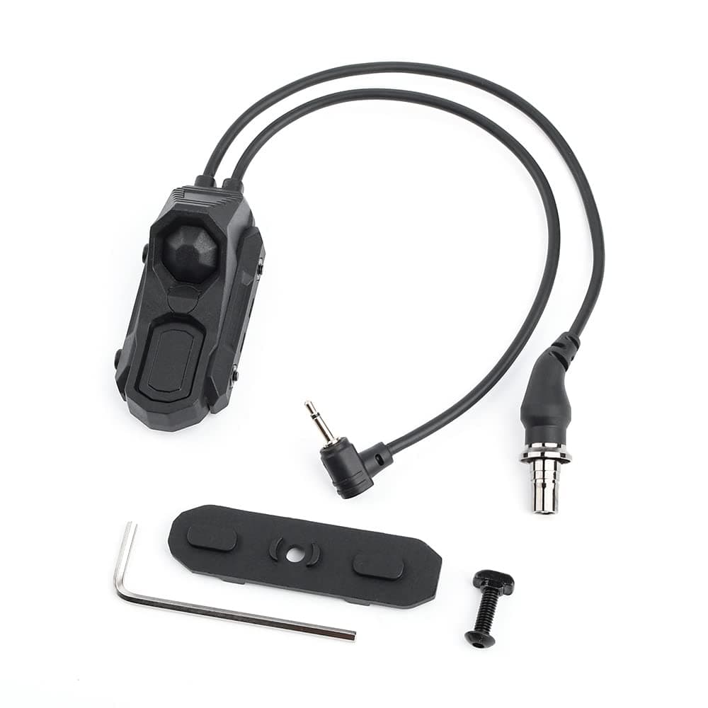 Double Port Flashlight and 2.5MM Plug Switch,Tactical M300 M600 Torch and PEQ DBAL Series Flashlight Dual Pressure Control Switch for Mlok Keymod and 20mm Picatinny Rail System (Black)