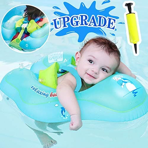 Camlinbo 【Anti-Slip Crotch Baby Swimming Float Ring - Baby Spring Floats Swim Trainer Newborn Baby Kid Toddler Summer Outdoor Beach Water Bath Toy Swimming Pool Accessories (Green, X-Large)