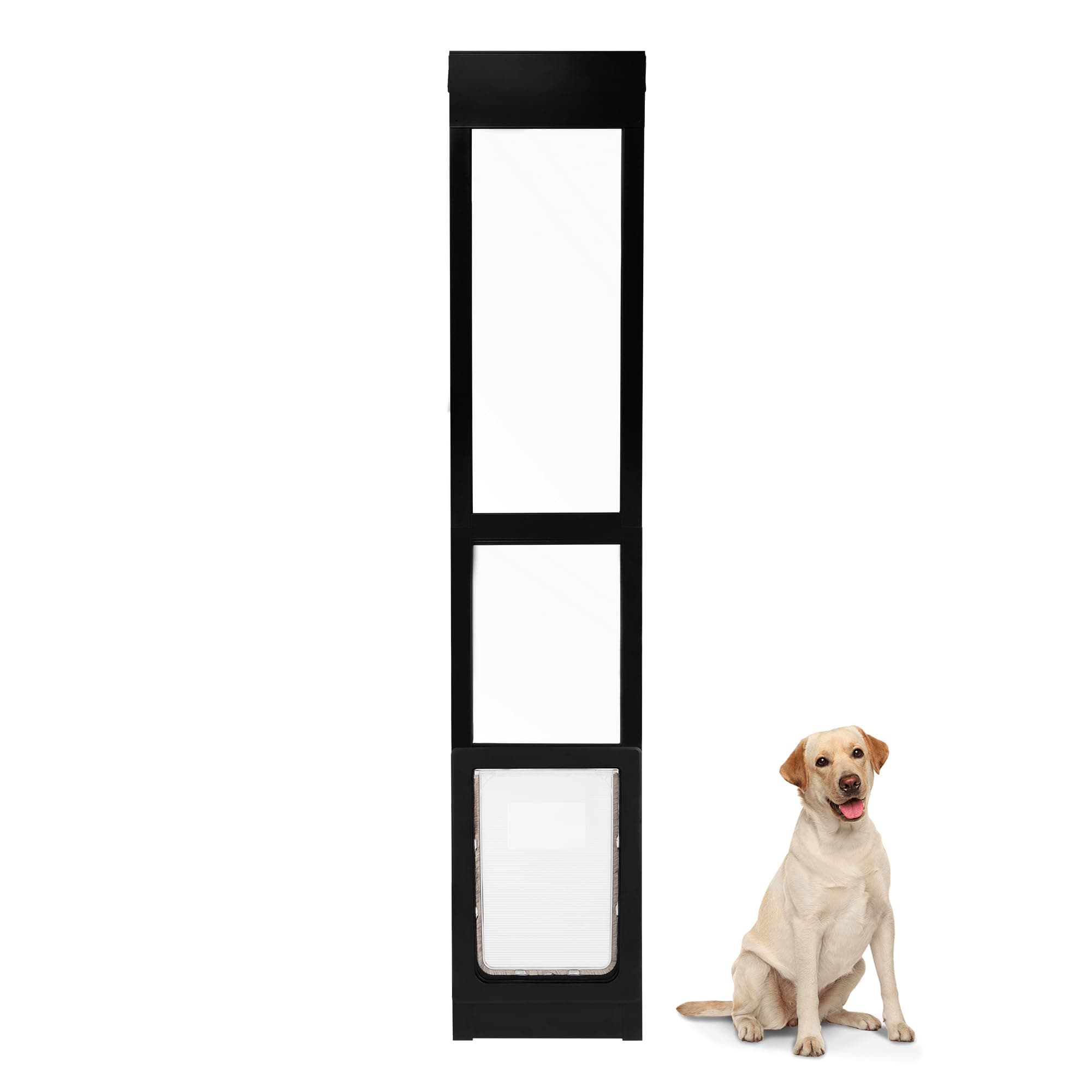 Dog Door for Sliding Glass Door, Doggie Door Insert with Magnetic Closing Latch Plate, Adjustable Height 80.5"-85.5" Slider Height, Patio Pets Door for Dogs, No-Cut Install, Large, Black