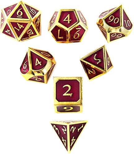 Hollow Metal DND Game Dice Dragon Shape Carved Green and Gold 7Pcs Set for Dungeons and Dragons RPG MTG Table Games D&D Pathfinder Shadowrun and Math Teaching (with Metal Case)